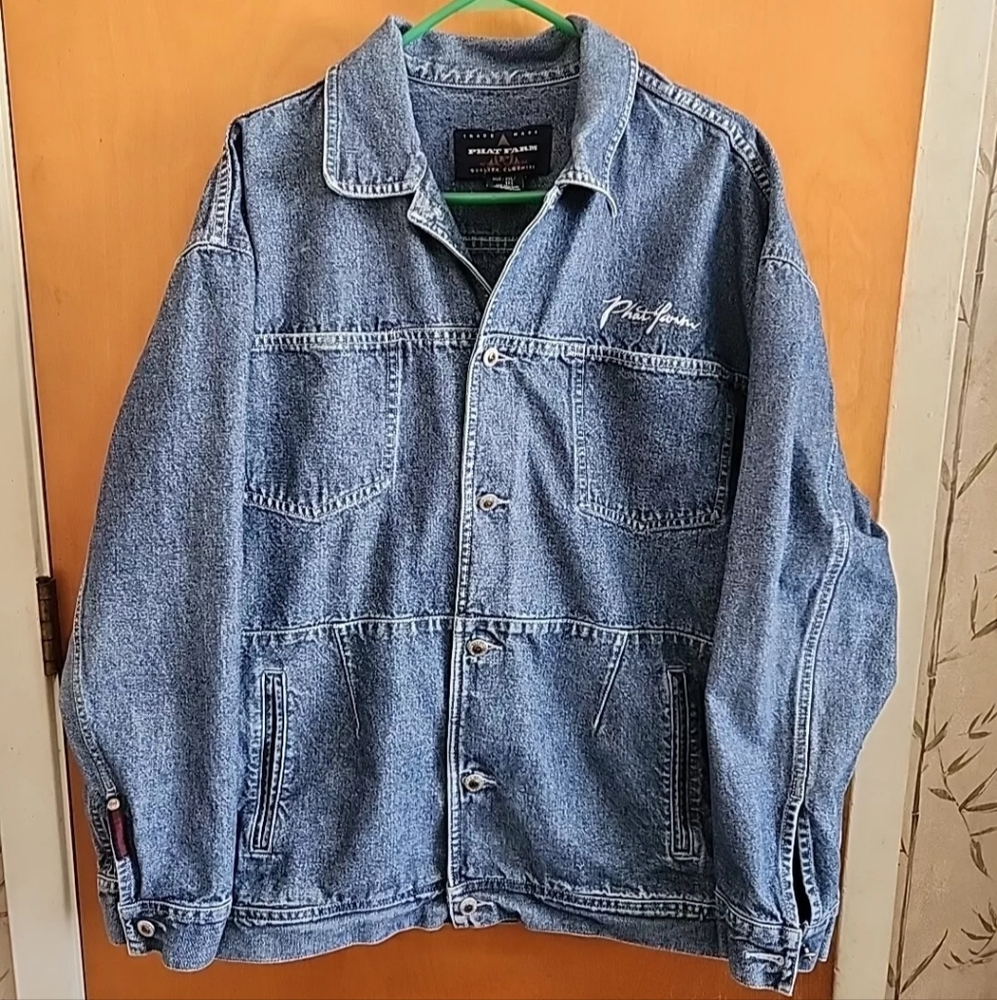 Vintage Phat Farm Mens Blue Denim Chore Jacket XXL 90s Y2K Hip Hop Baggy Coat EC
